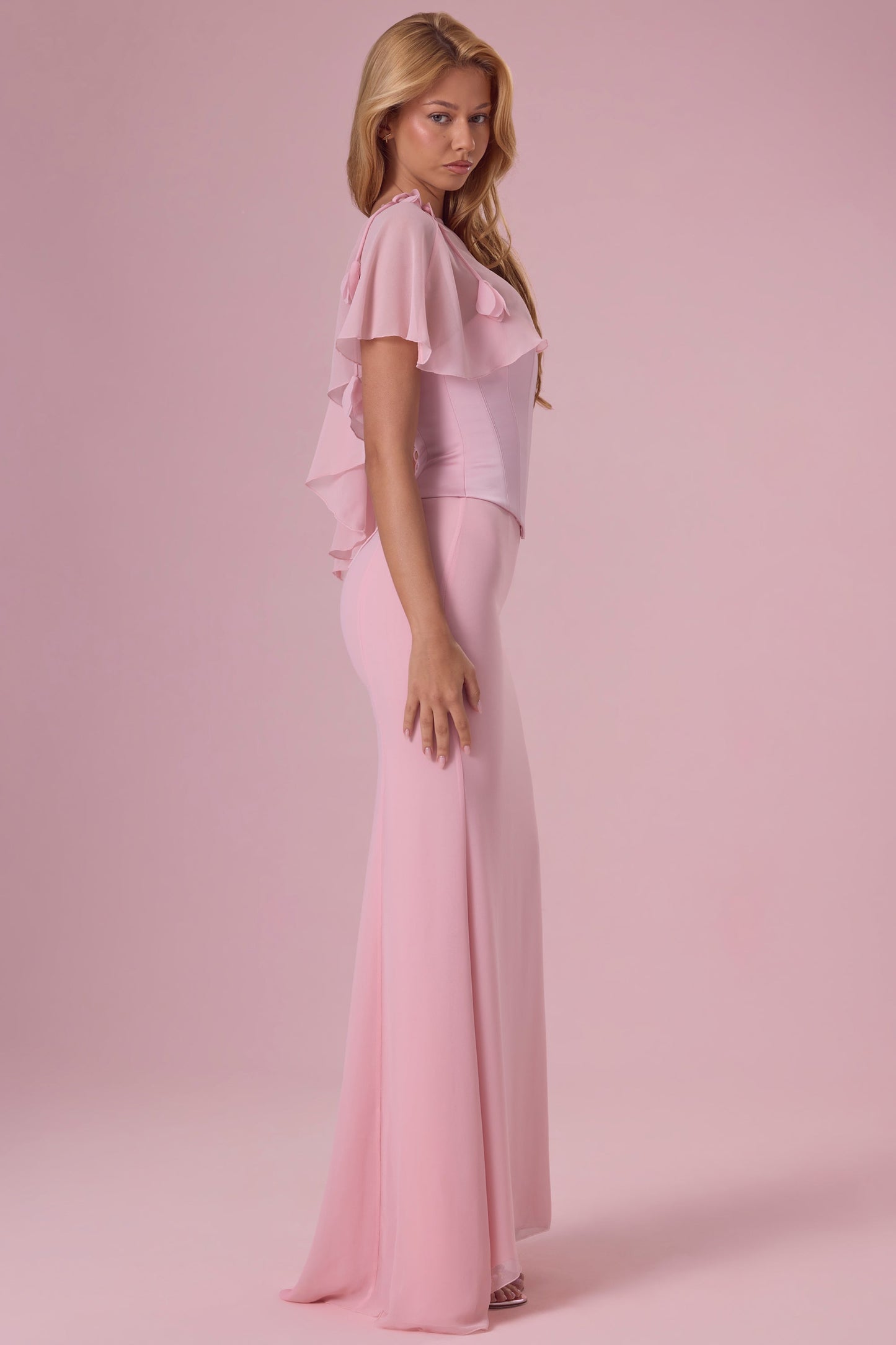 Premium Chiffon Cape in Blush Pink