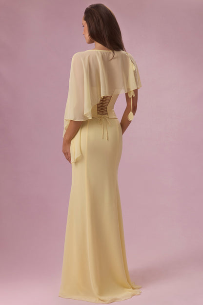 Premium Chiffon Cape in Butter Yellow