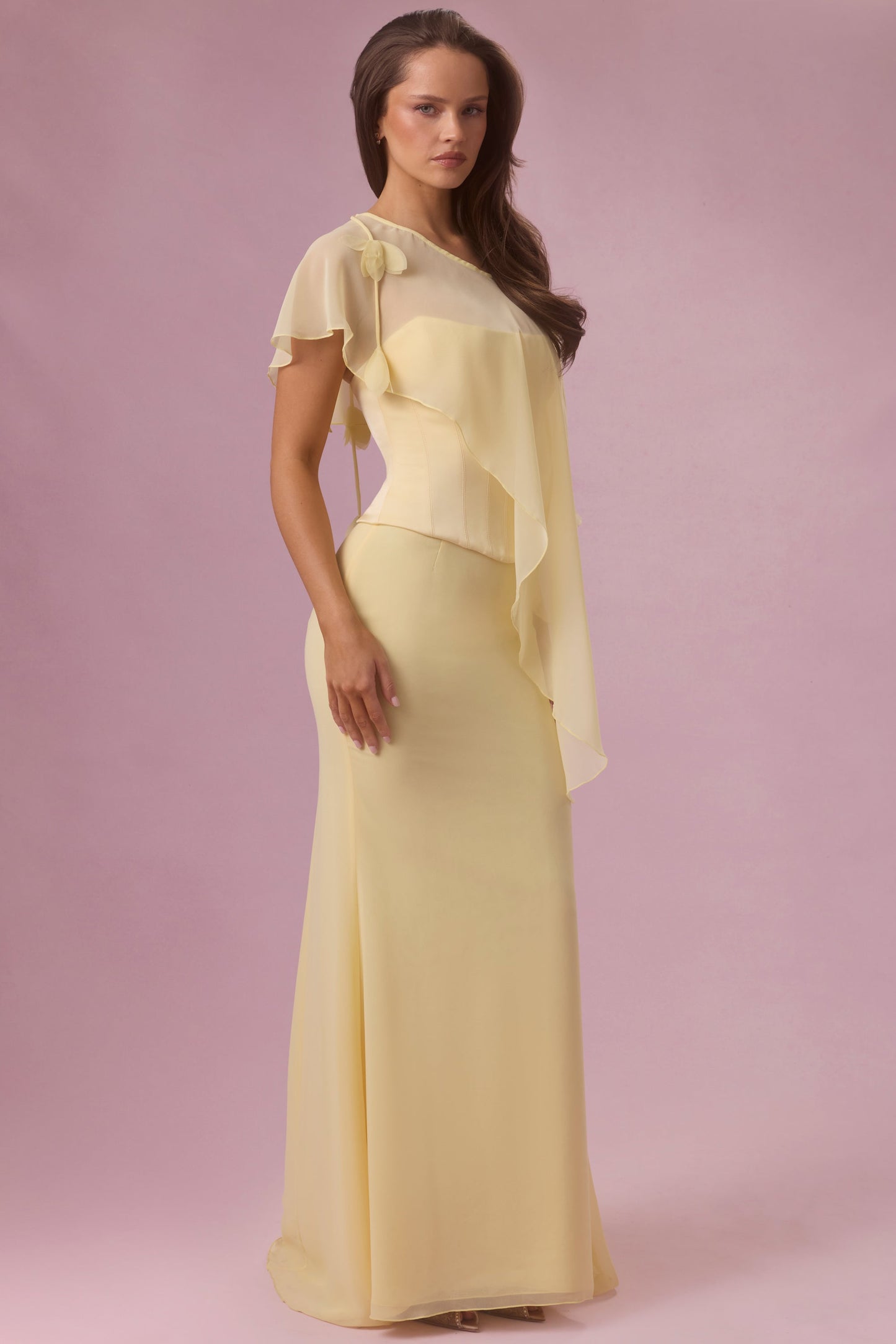 Premium Chiffon Cape in Butter Yellow
