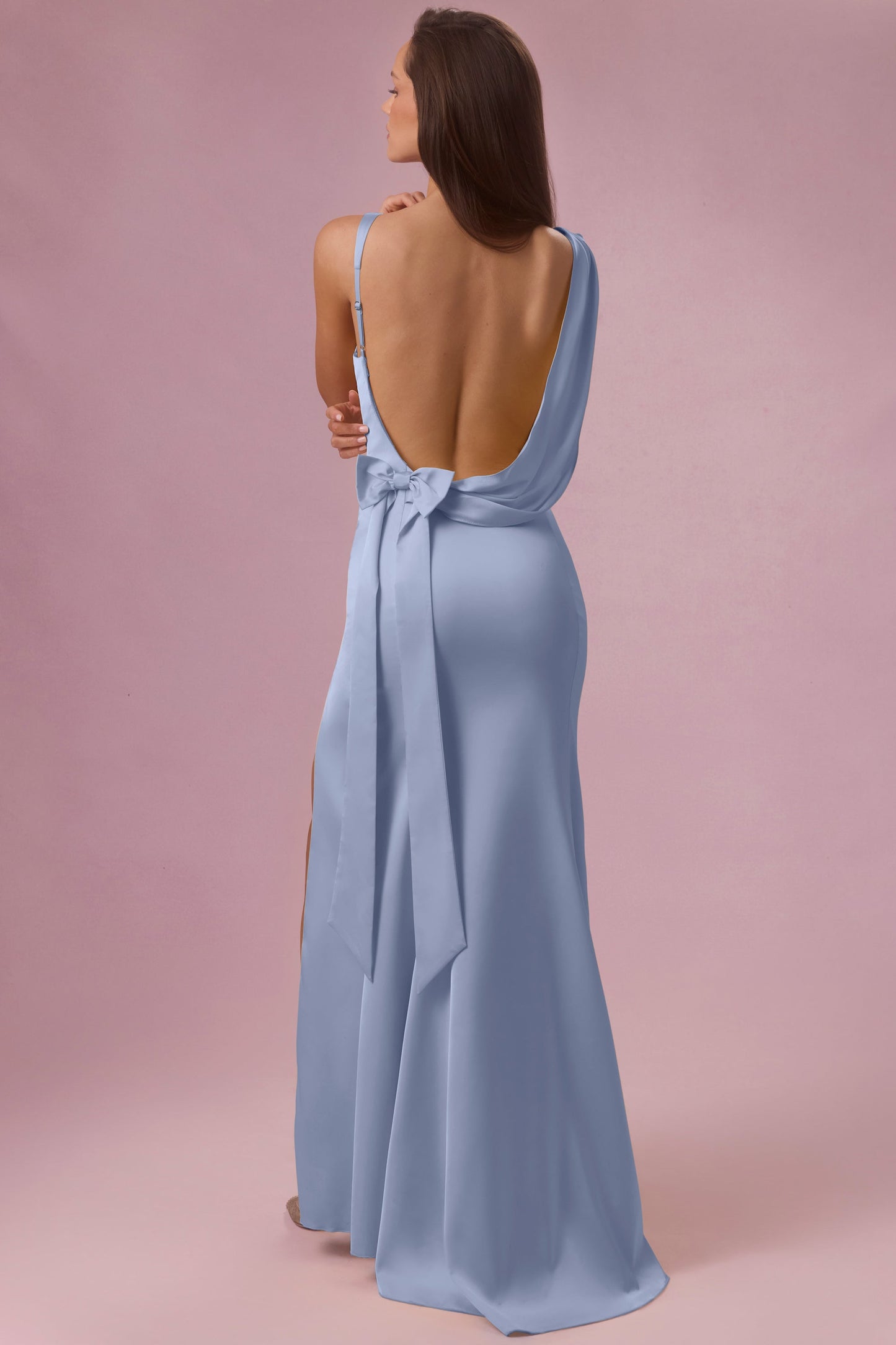 Premium Satin Draped Bridesmaid Dress in Powder Blue