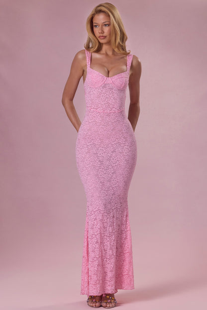 Premium Lace Sweetheart-Neck Gown in Blush Pink