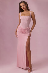Premium Mesh Draped Bridesmaid Dress in Blush Pink