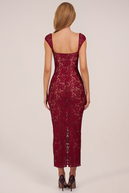 Sweetheart-Neck Maxi Dress in Cherry Red