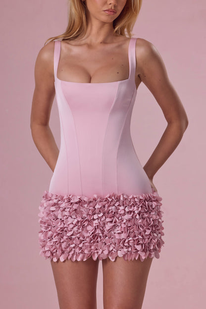 Premium Satin Mini Dress in Blush Pink