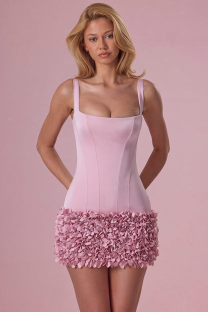 Premium Satin Mini Dress in Blush Pink