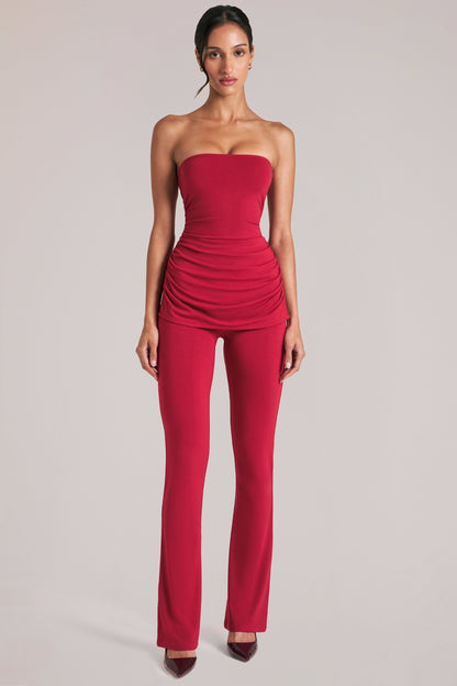 Mid-Rise Fitted Trousers  in Cherry Red