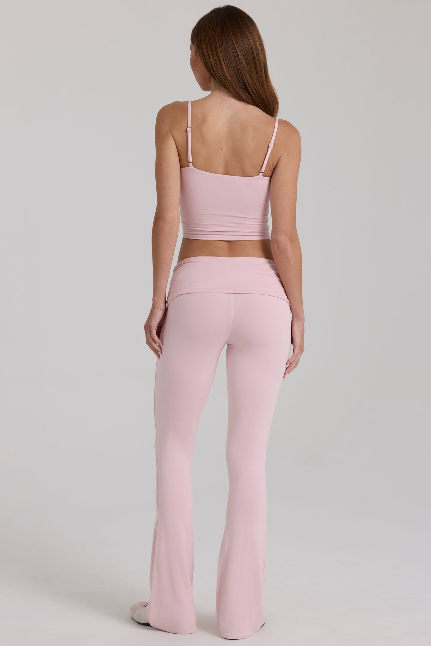 Modal Mid-Rise Flared Trousers in Blush