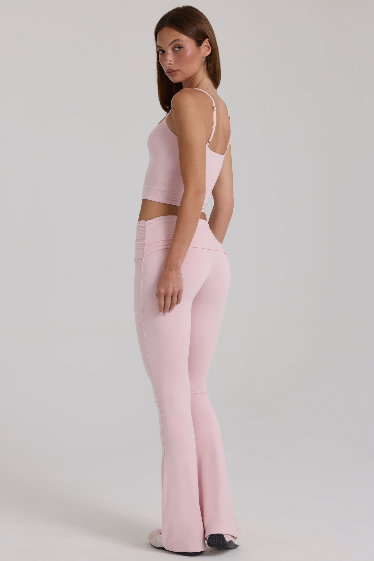 Modal Mid-Rise Flared Trousers in Blush