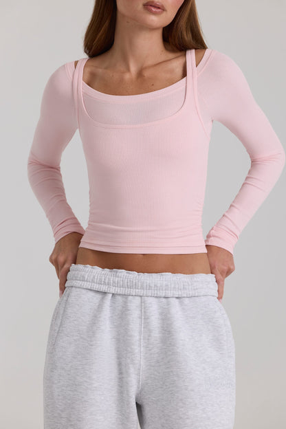 Modal Layered Top  in Blush Marl