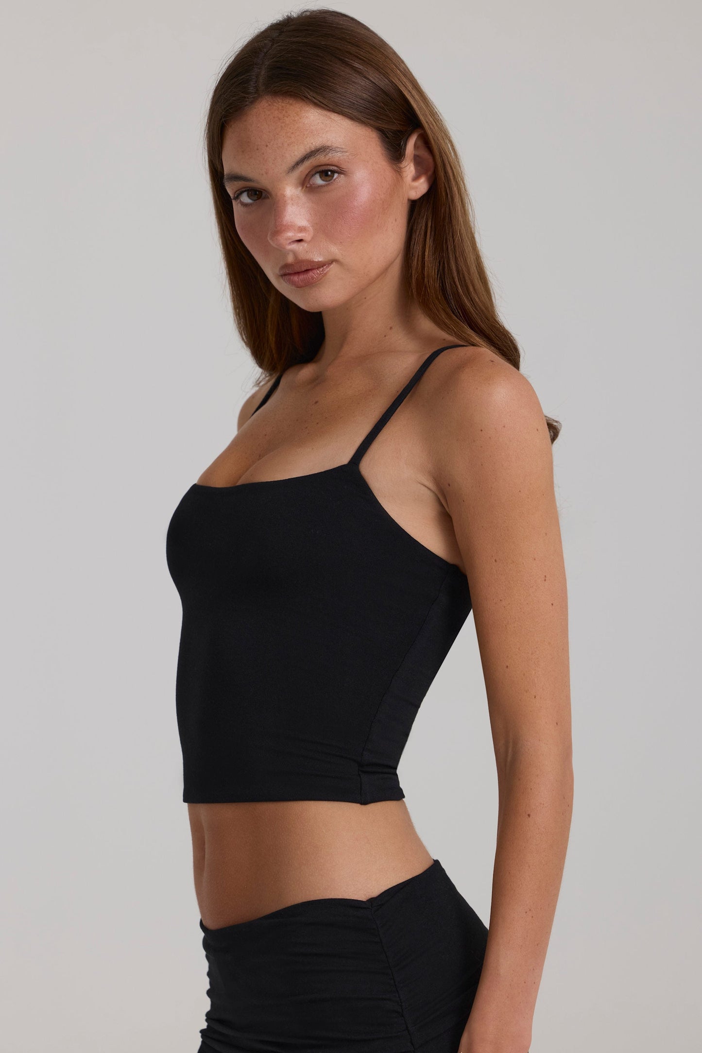 Modal Cropped Tank Top in Black